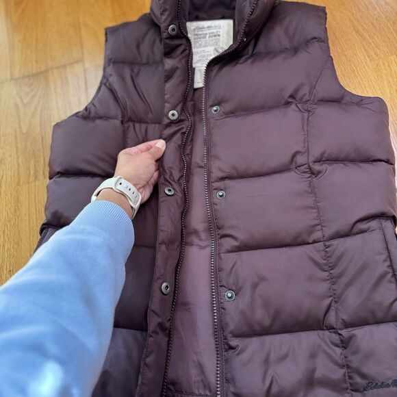 Eddie Bauer Women’s Premium Goose Down Puffer Vest Winter Cabin Cottage Brown M - Picture 12 of 16